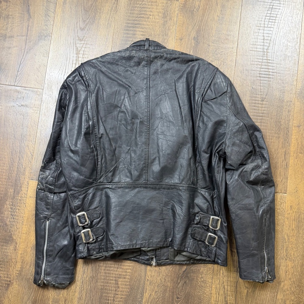 Vintage 80s Leather Attic Black Leather Racer Biker Jacket Made in Canada M/L - Picture 6 of 10